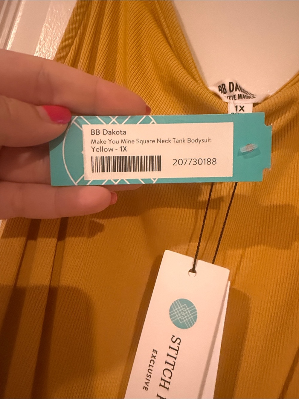 BB Dakota by Steve Madden Mustard Ruffle-Shoulder Bodysuit - Picture 5 of 5